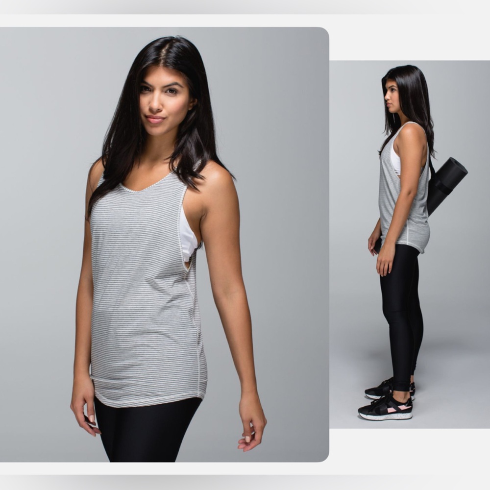 Lululemon Ravi Yoga Tank Hyper Stripe Heathered Medium Grey Ghost Size 4